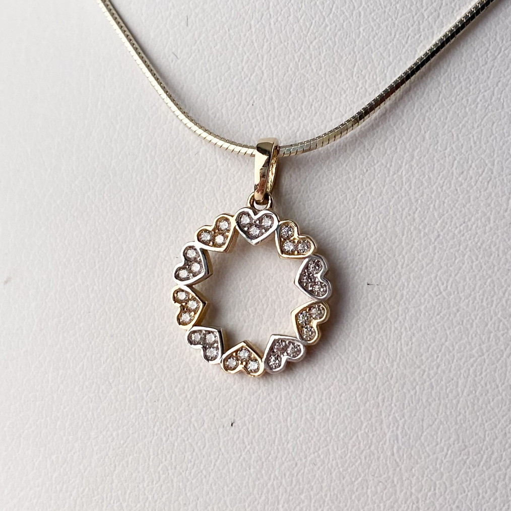 Žluté zlato přívěsek SRDCE bílé a žluté se zirkony